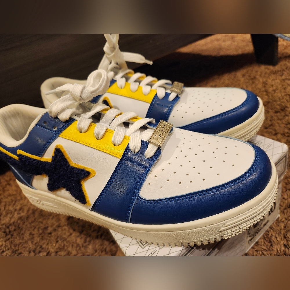 Bape Bapesta Low Patched Navy/Yellow/White Size 10